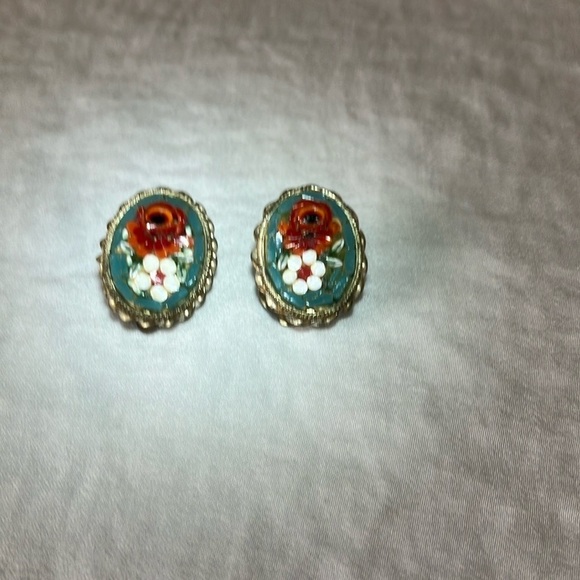 Vintage: Micro Mosaic Clip on Earrings- made in Italy - Picture 1 of 12